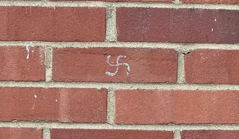 Swastika Painted On Exterior Of Temple Shalom